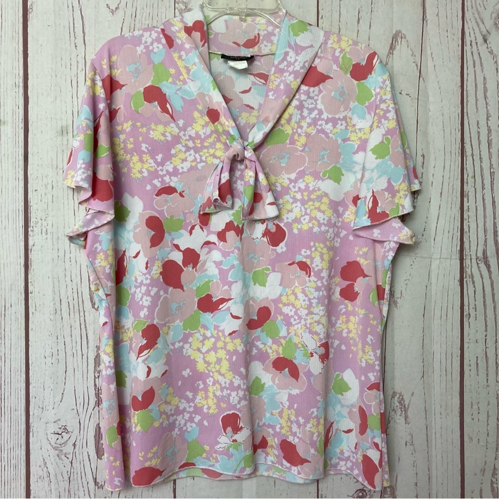 Vintage Rebound LA Plus Size 1X 2X USA Made Floral Stretch Top Scarf Neck - Picture 2 of 8